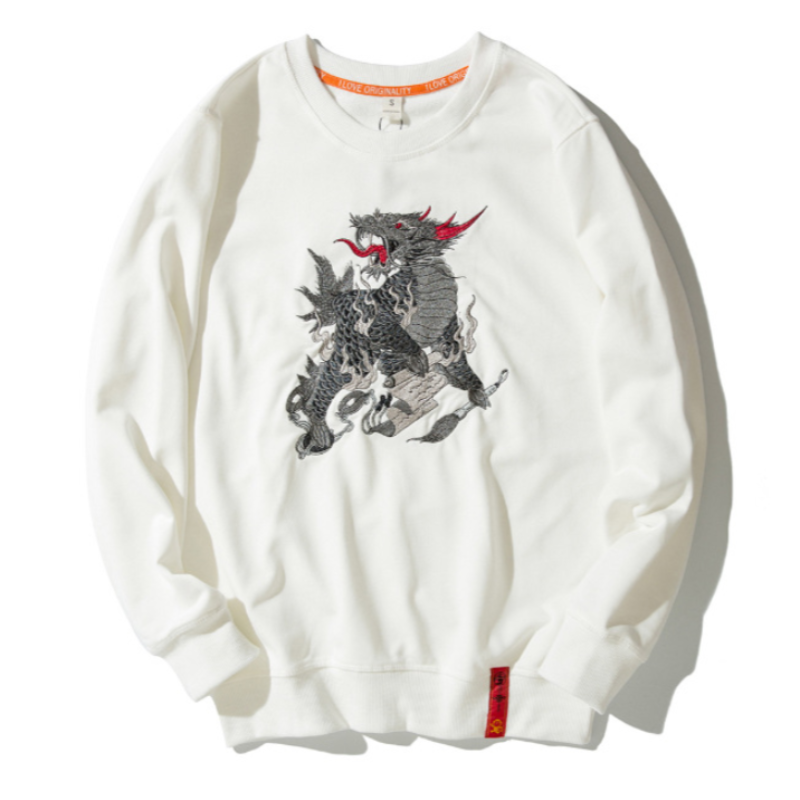 Breathe Fire, Stay Cozy: Dragon Print Long Sleeve Sweatshirt