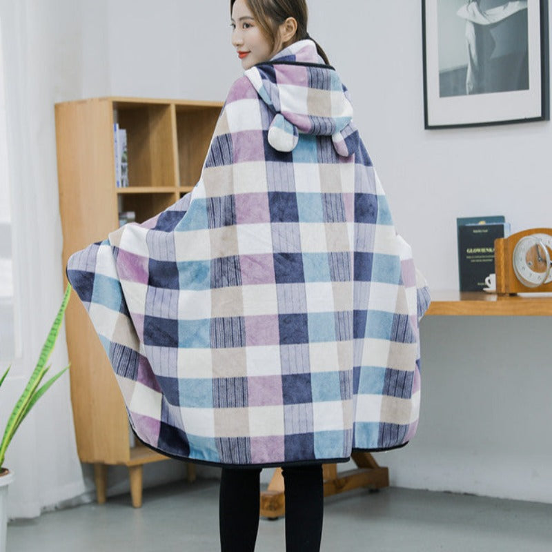 Cozy Comfort On the Go: The Oversized Flannel Wearable Blanket Shawl