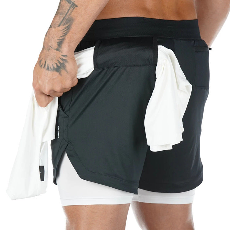 Multi-Pocket Loose Double Layer Track Shorts