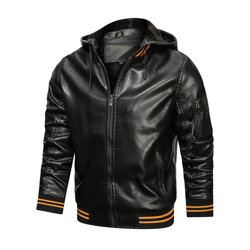 Level Up Your Look: Multi-Pocket Hooded Leather Jacket