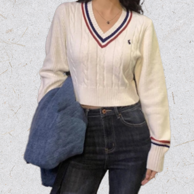 Own the Y2K Look: V-Neck Cropped Knit Sweater