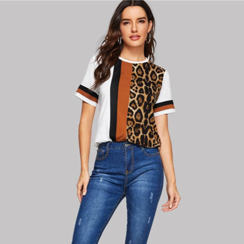 Boldly Playful: White Block Cut-N-Sew Leopard Print Top