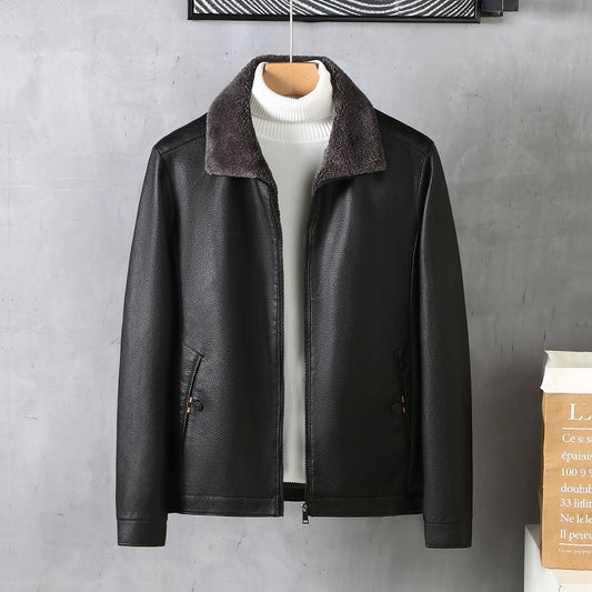 Rugged Comfort: Leather Lapel Fleece Padded Jacket