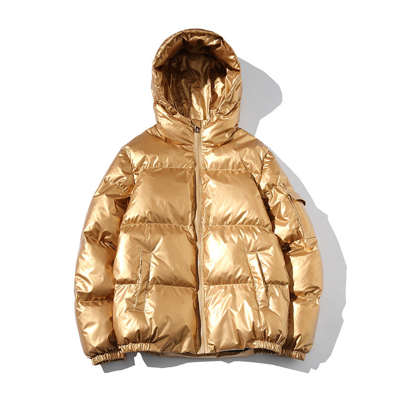 Metallic Hooded Puff Jacket With Cozy Cotton Fill