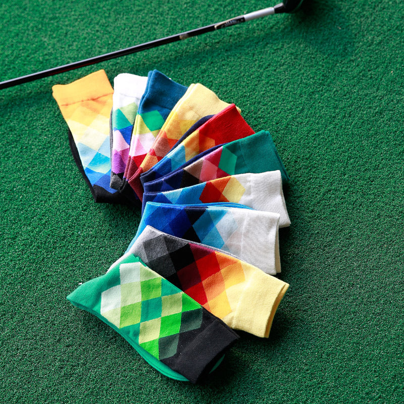 Colorful Comfort: Diamond Pattern, Cotton Socks