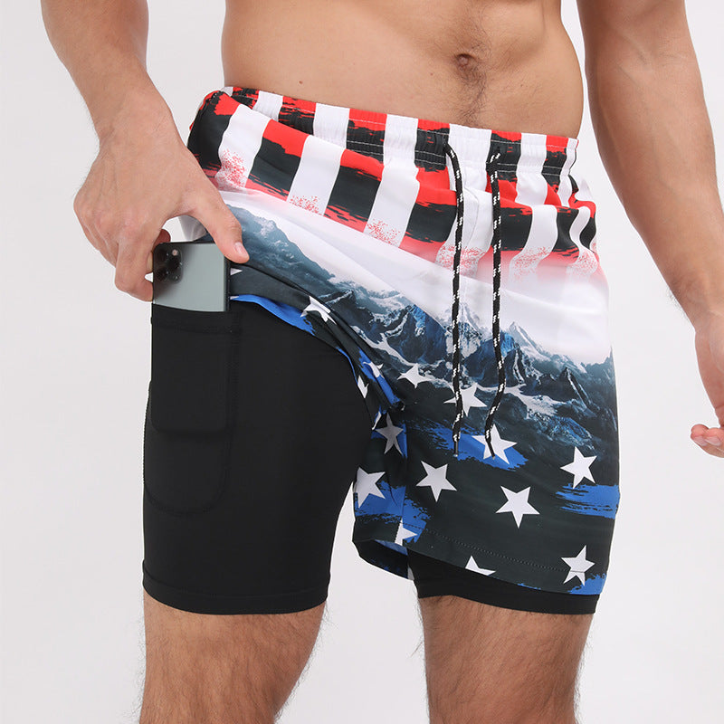 Active Performance, Beach Style: Double-Layer Printed Shorts