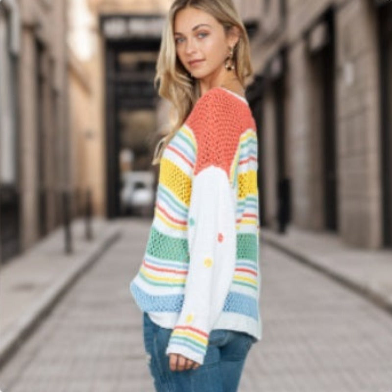 Eye-Catching Stripes: Cozy Puff Sleeve Sweater