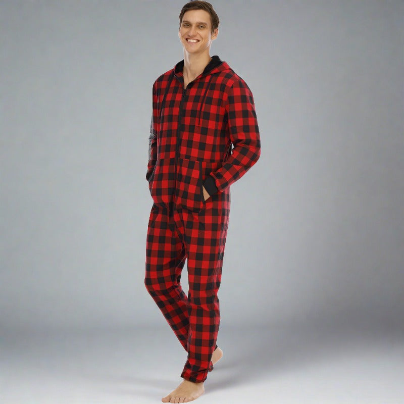 Chill Like A Lumberjack: Flannel Check Hooded Onesie