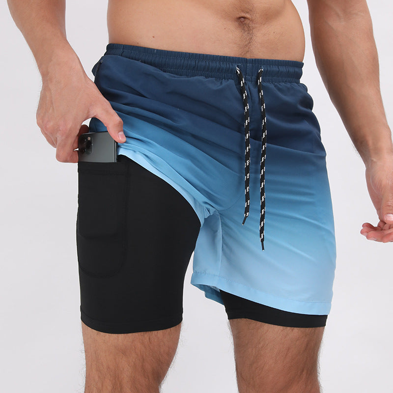 Active Performance, Beach Style: Double-Layer Printed Shorts