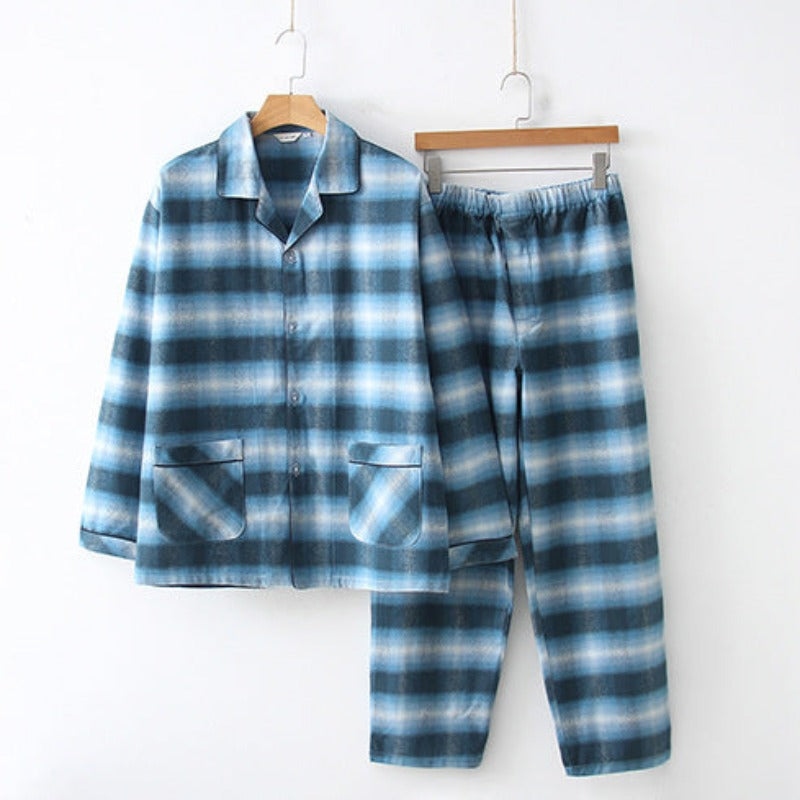 Cozy Comfort Craze: Heavy Brushed Pajamas (Greenish Blue Grid)