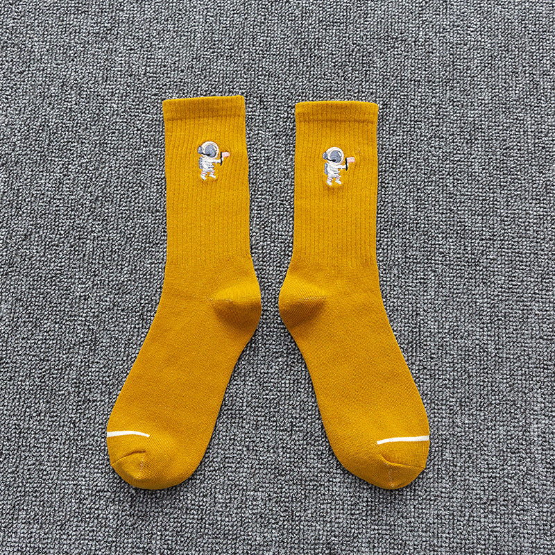 Embroidered Cotton Astronaut Socks