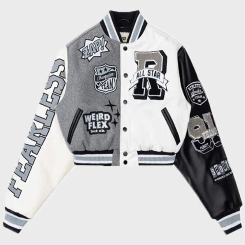 Y2K Baseball Cropped Jacket With Color-Block Splicing