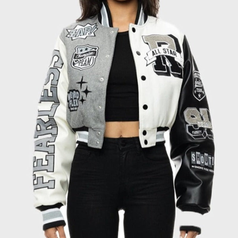 Y2K Baseball Cropped Jacket With Color-Block Splicing