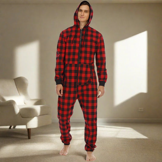 Chill Like A Lumberjack: Flannel Check Hooded Onesie