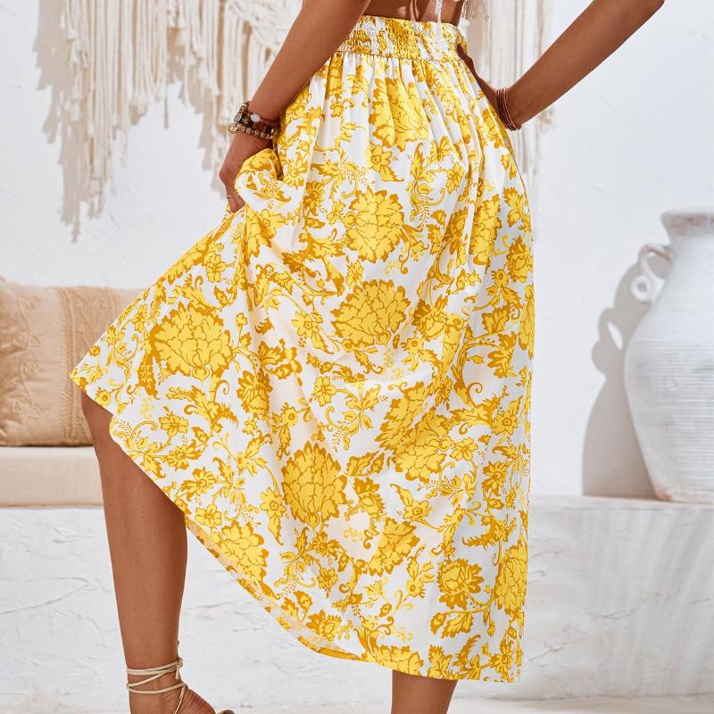 Feminine Floral Skirt: High-Waisted Casual & Stylish Mid-Length Skirt