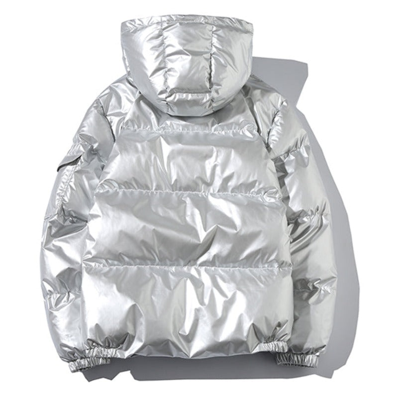 Metallic Hooded Puff Jacket With Cozy Cotton Fill