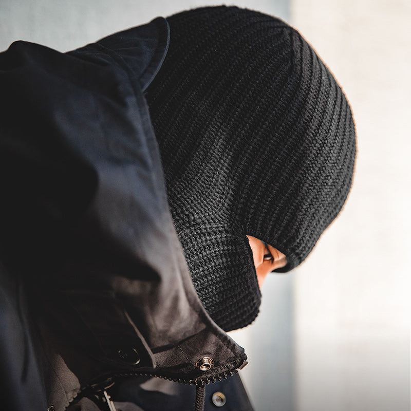 Classic Black Knitted Beanie / Face Mask