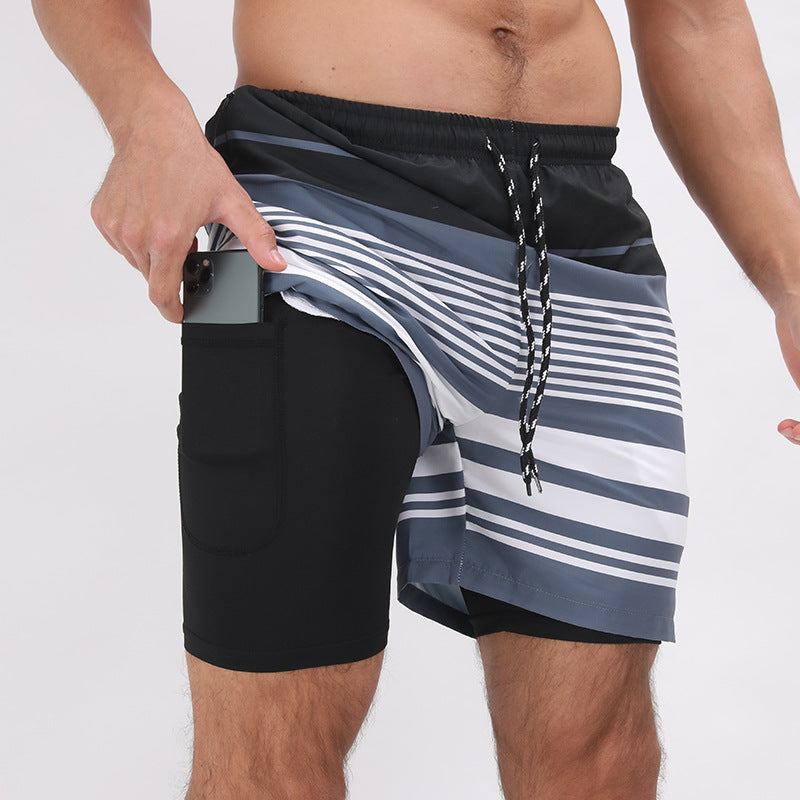 Active Performance, Beach Style: Double-Layer Printed Shorts