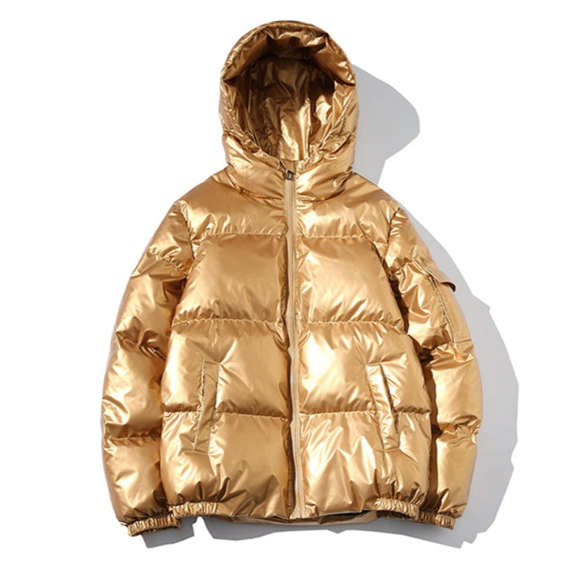 Metallic Hooded Puff Jacket With Cozy Cotton Fill