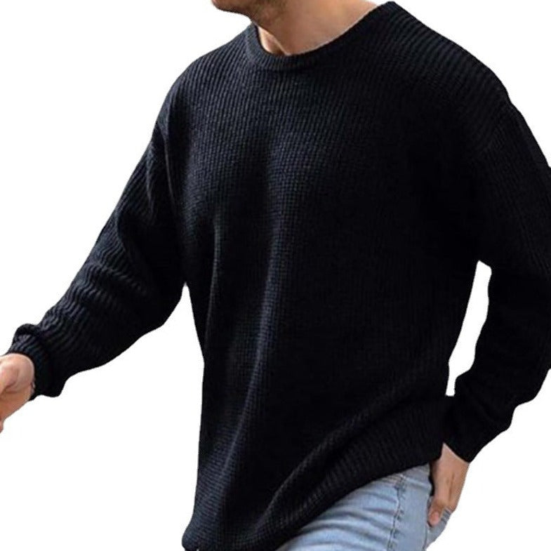 Timeless Comfort: Solid Color Round Neck Knit Sweater