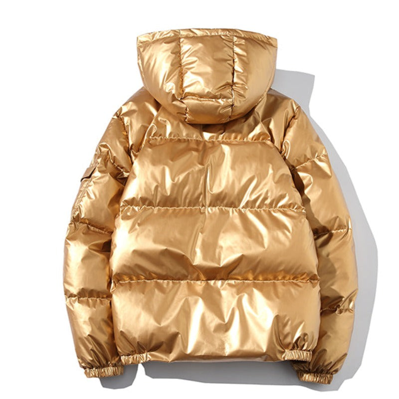 Metallic Hooded Puff Jacket With Cozy Cotton Fill