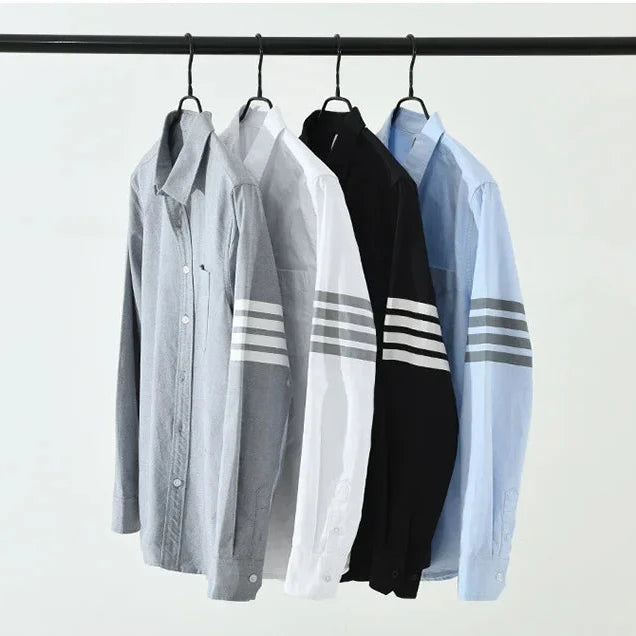 Solid Style, Striped Statement: Men's Long Sleeve Cotton Casual Shirt