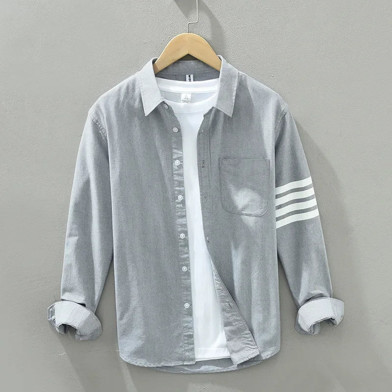 Solid Style, Striped Statement: Men's Long Sleeve Cotton Casual Shirt