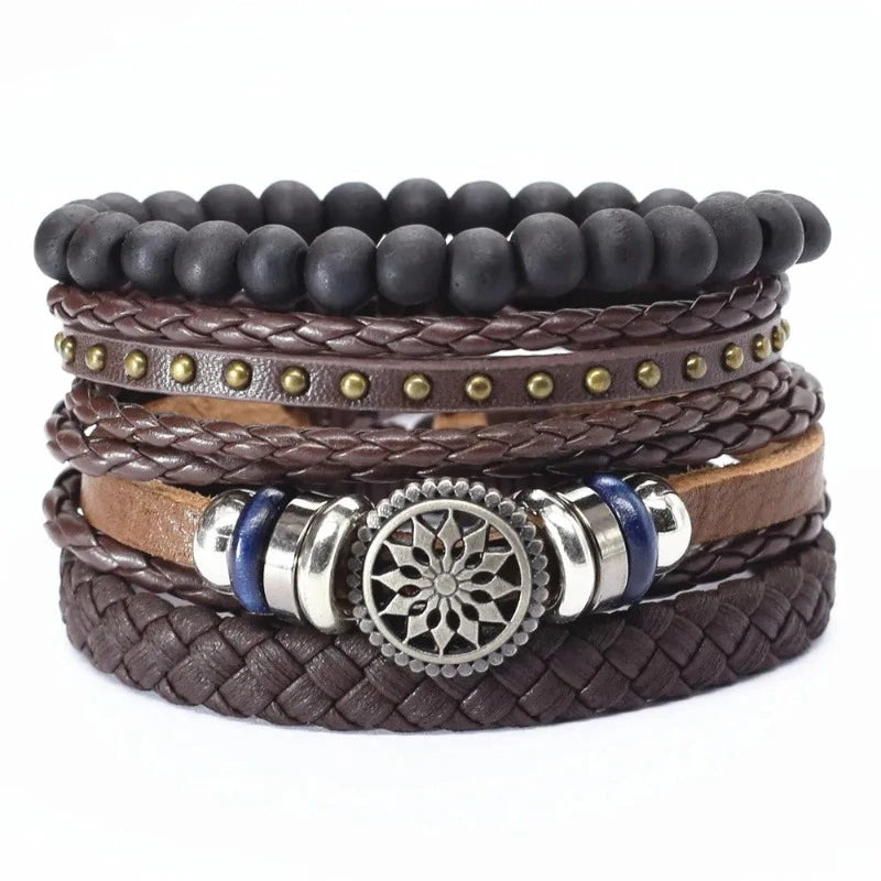 Leather & Rope Harmony: Unisex 4-Piece Bracelet Set (10 Designs)