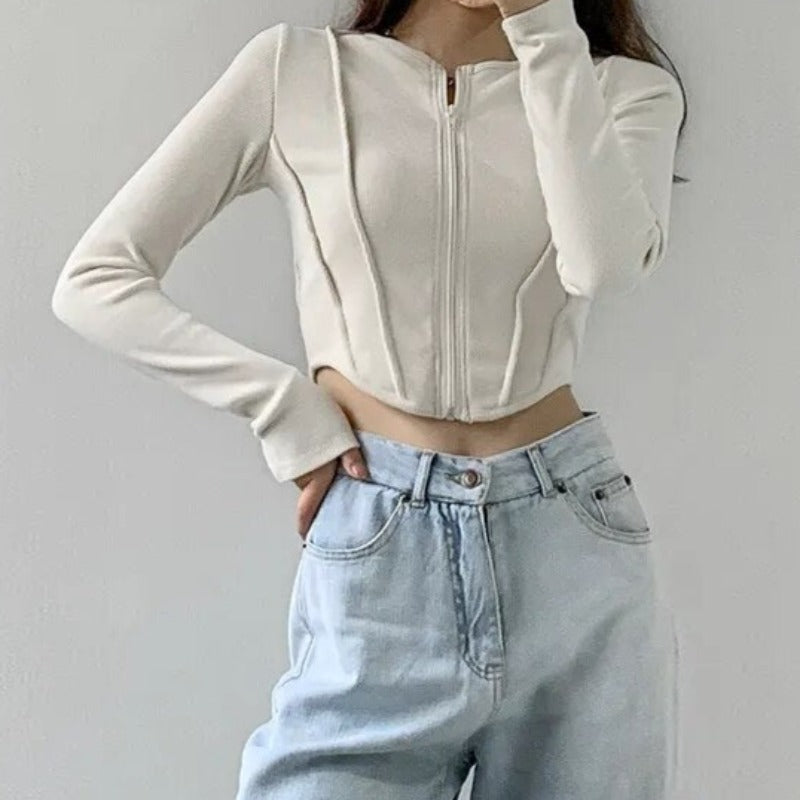 Crop Top Zip-Up Sweater: Effortlessly Stylish & Comfortable