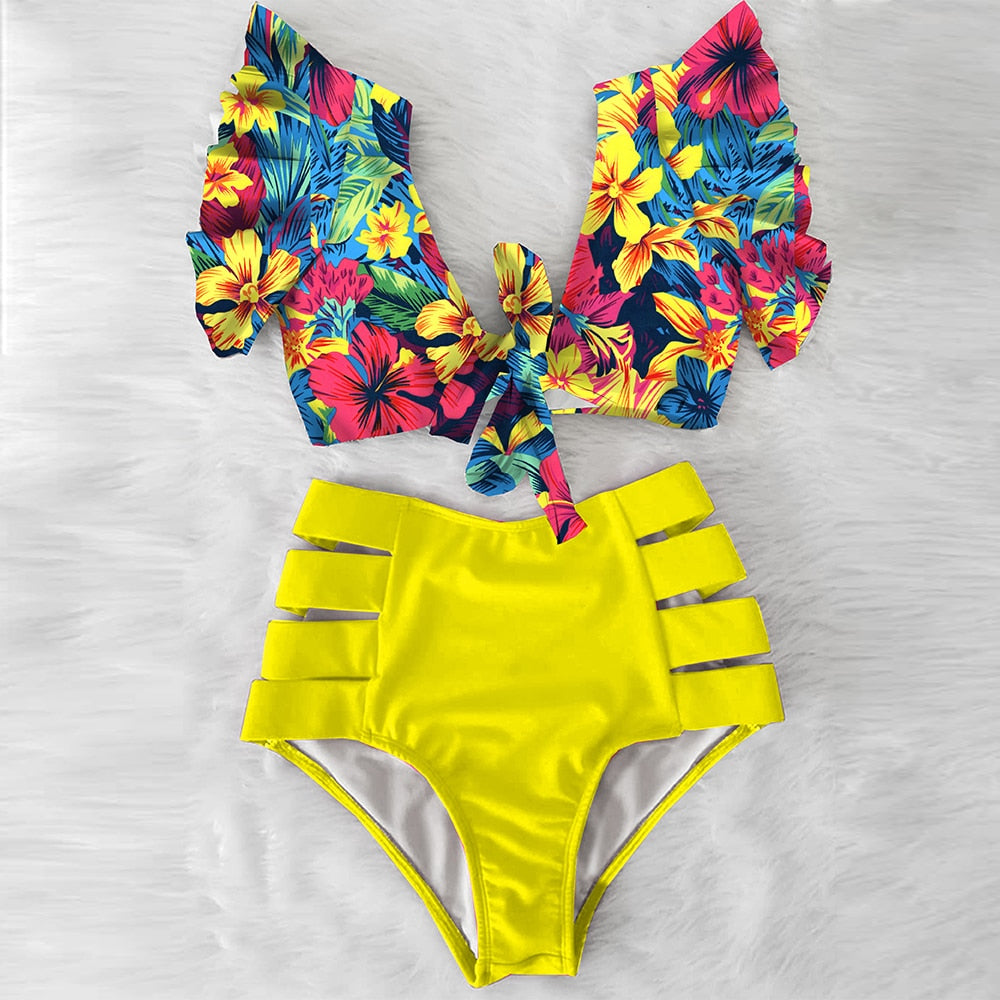 High Waist Ruffle Bikini Set