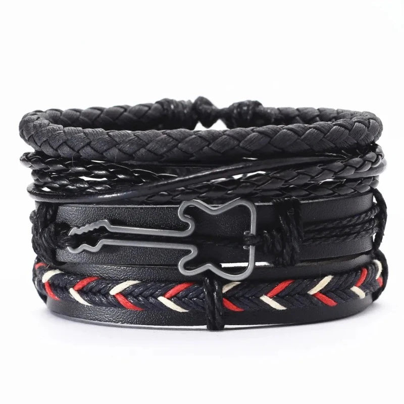 Leather & Rope Harmony: Unisex 4-Piece Bracelet Set (10 Designs)