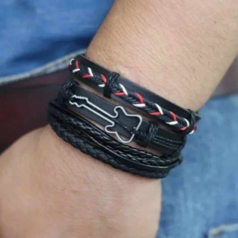 Leather & Rope Harmony: Unisex 4-Piece Bracelet Set (10 Designs)