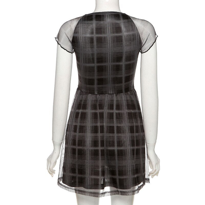 Black Magic: Grid Pattern, A-Line Mini Dress