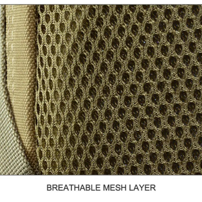 Close-up of a breathable mesh layer on a fabric surface with text indicating its function.