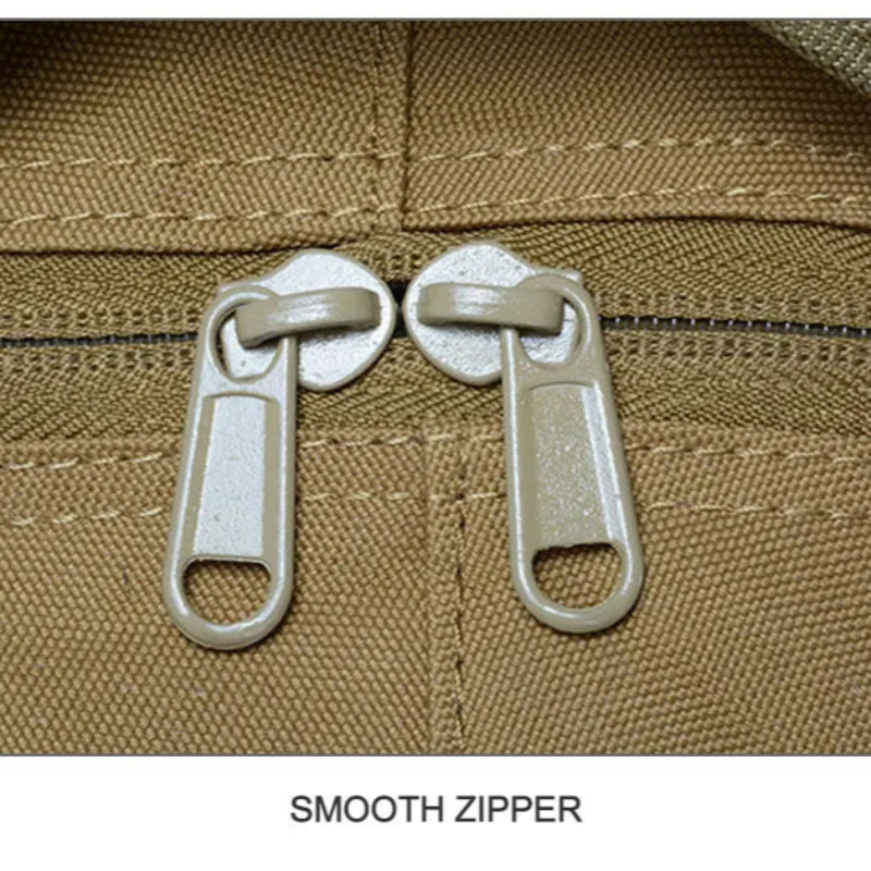 Close-up of a smooth zipper on a brown fabric background