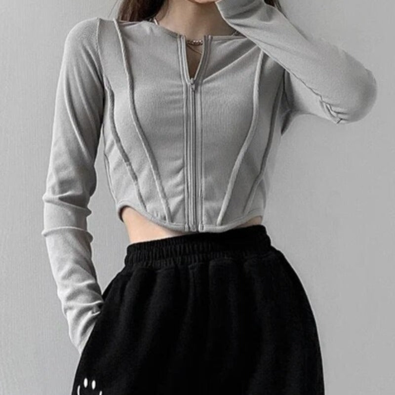 Crop Top Zip-Up Sweater: Effortlessly Stylish & Comfortable