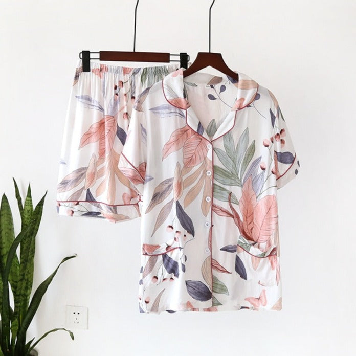 Summer Printed PJs Set: Short-Sleeved Top & Shorts