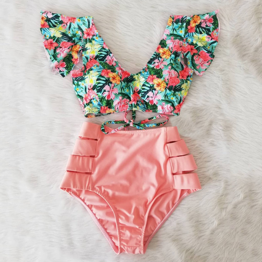 High Waist Ruffle Bikini Set