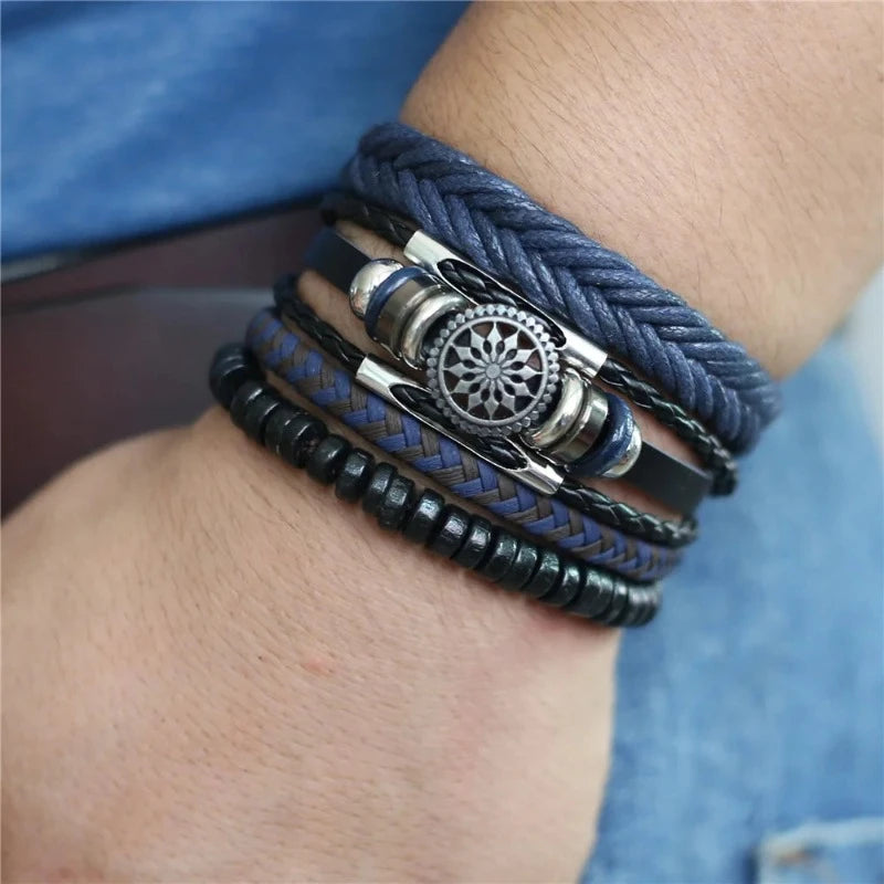 Leather & Rope Harmony: Unisex 4-Piece Bracelet Set (10 Designs)