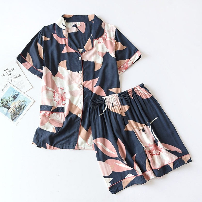 Summer Printed PJs Set: Short-Sleeved Top & Shorts