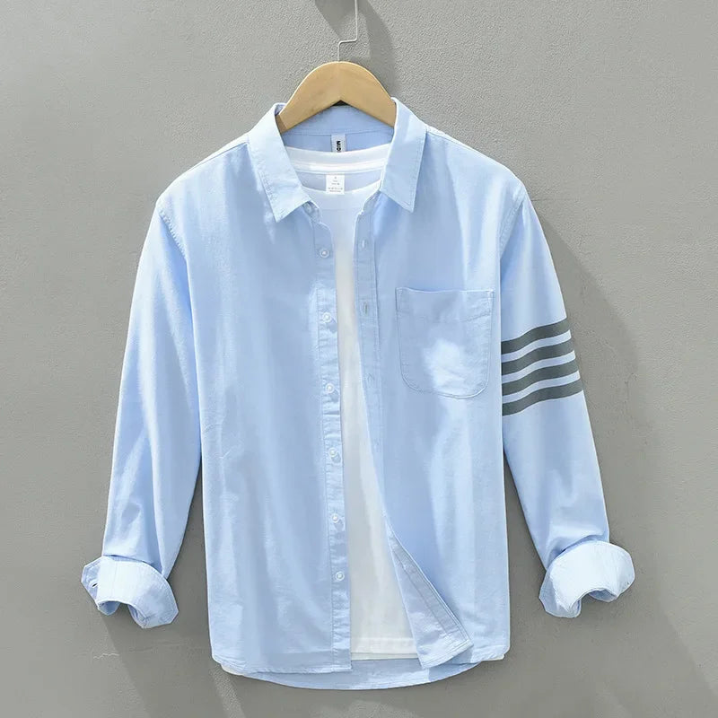 Solid Style, Striped Statement: Men's Long Sleeve Cotton Casual Shirt