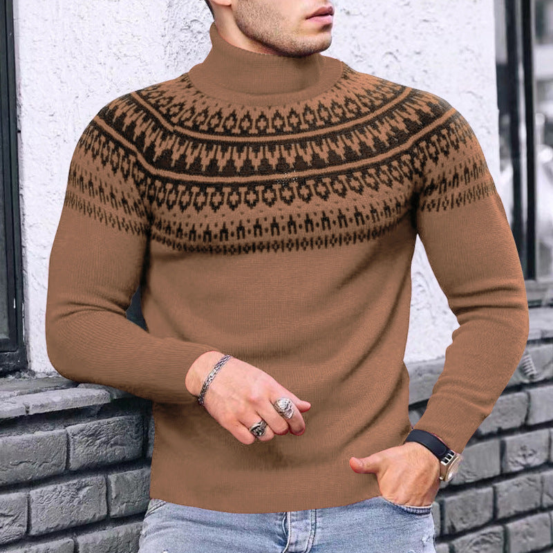 Patchwork Turtleneck Sweater With Vintage Vibes