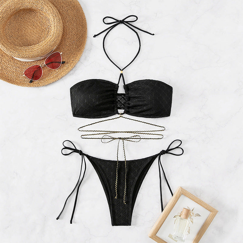 Dive Into Style: Hanging Neck Tube Top Bikini Set