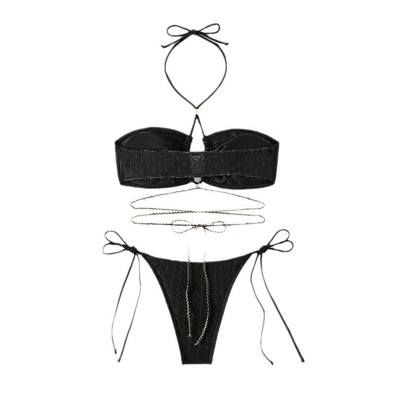 Dive Into Style: Hanging Neck Tube Top Bikini Set