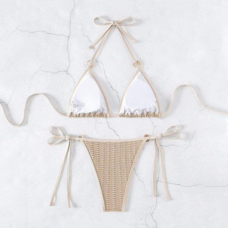 Split It Up: Khaki Lace Halter Bikini