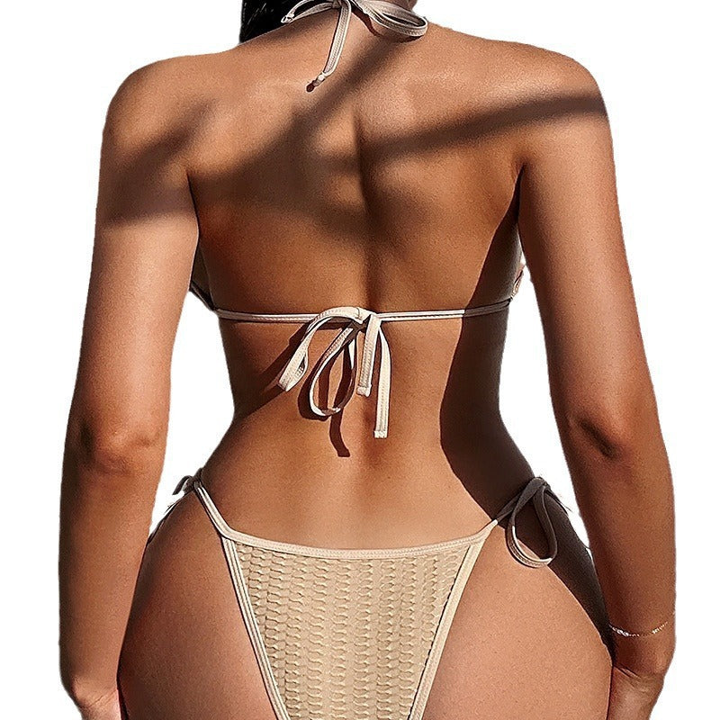 Split It Up: Khaki Lace Halter Bikini