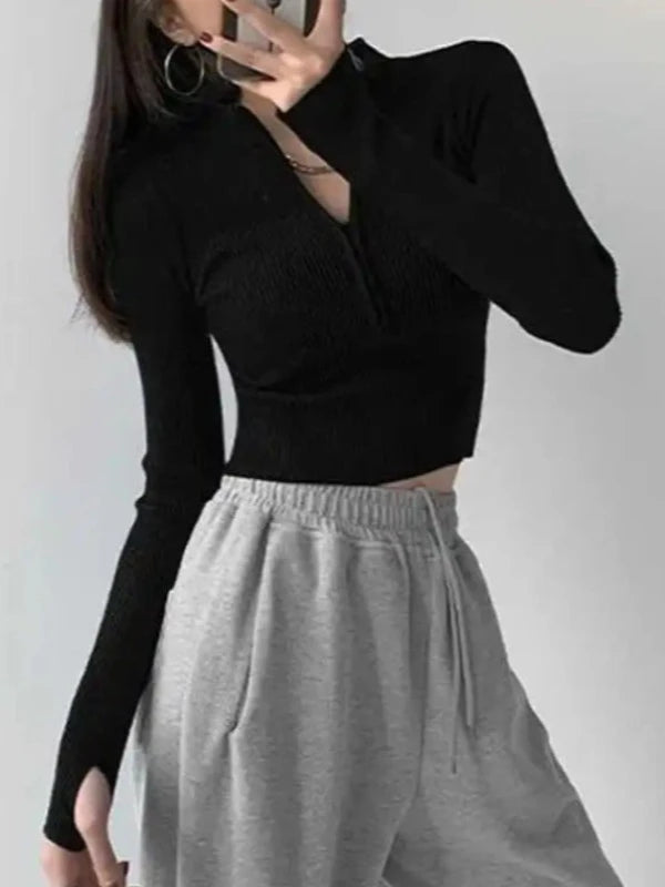 Cozy Meets Chic: High Neck, Cropped Women's Sweater With Thumbholes