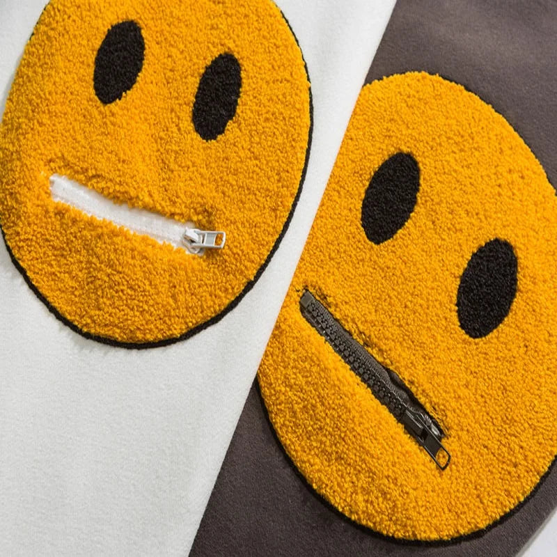 Smiley Face Patchwork Fleece Hoodie :)