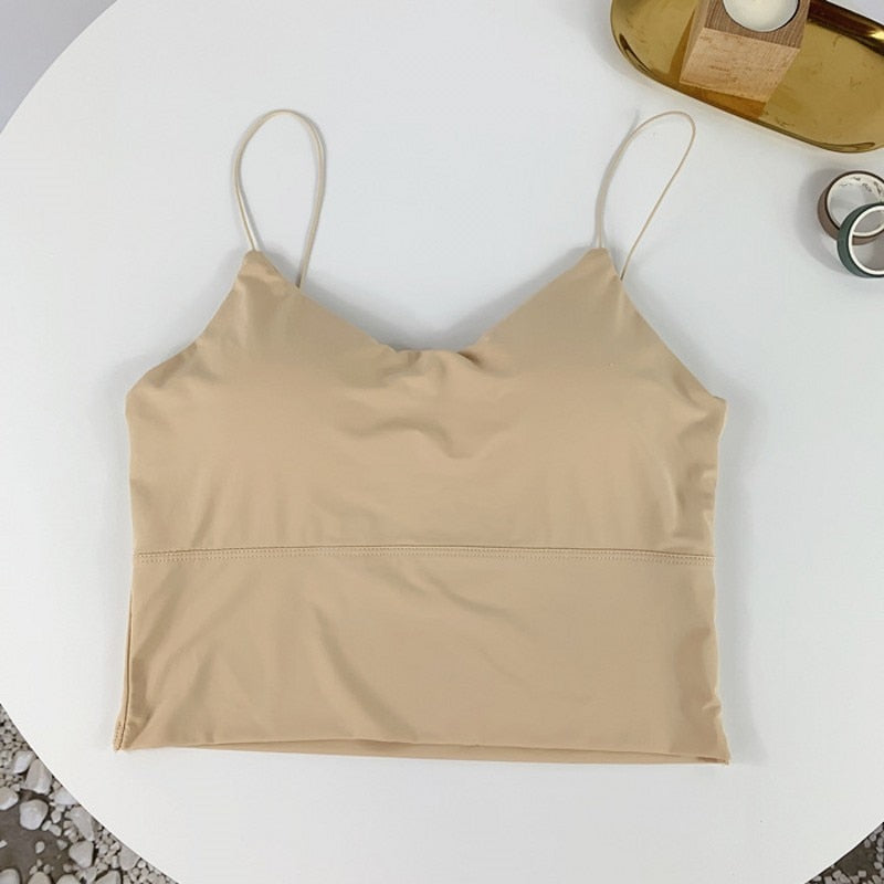 Ice Silk Crop Top With Built-In Bra