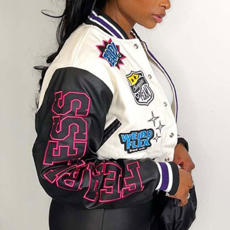 Y2K Baseball Cropped Jacket With Color-Block Splicing